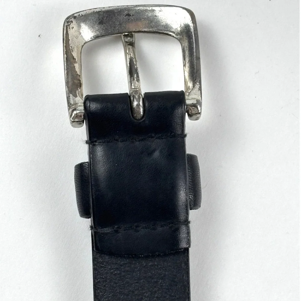 Dockers Full Grain Leather Belt Mens 40 Black Silver Buckle Business Casual